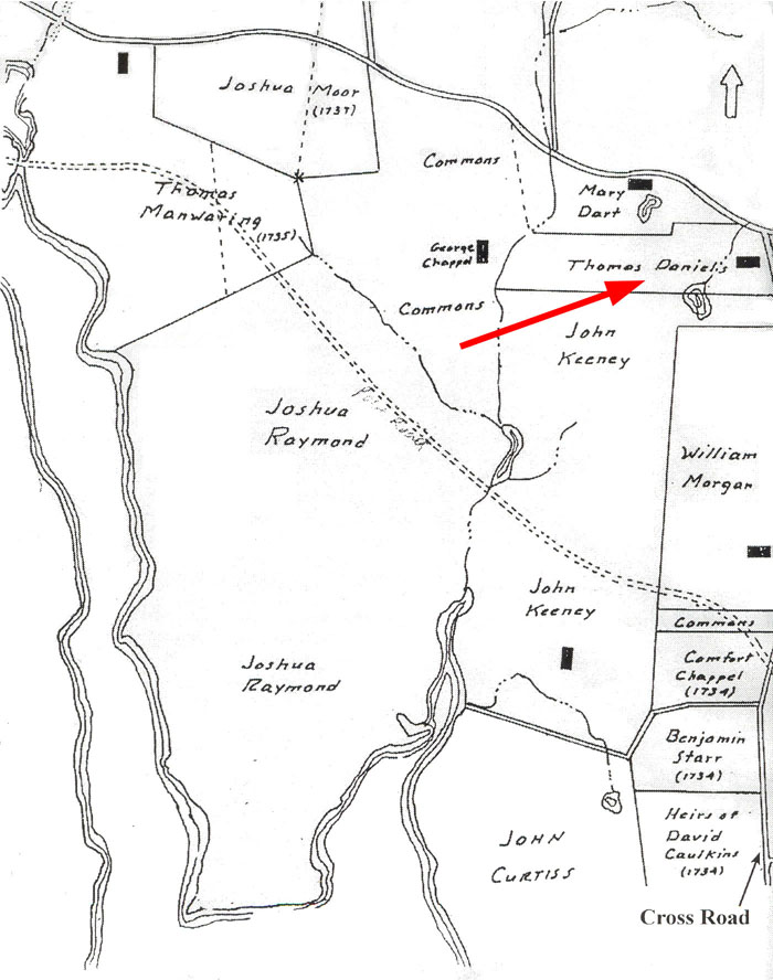 Map of the properties in the vicinity of the Daniels homestead, ca. 1730